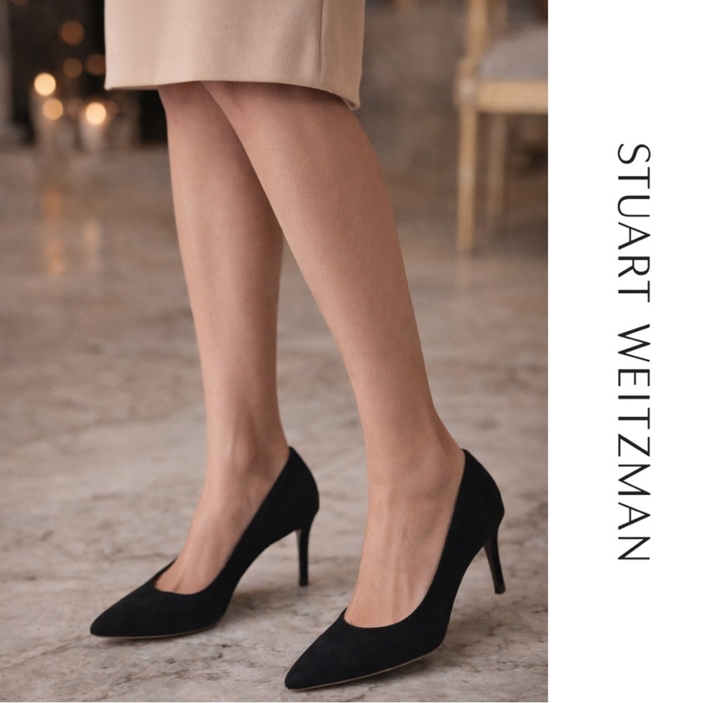 Stuart Weitzman Black Suede Classic Pumps Pointed Toe Heels 8.5N velvet 8.5